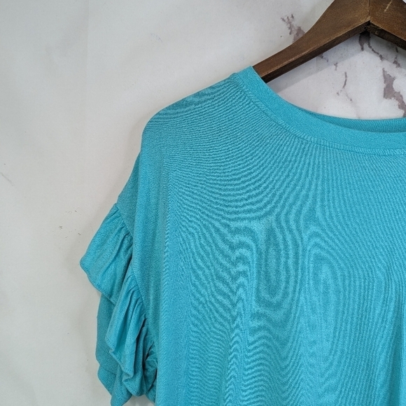 Miss Me T Shirt Womens Medium y2k Blue Ruffle Short Sleeve Tee Longline - Picture 2 of 10